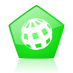 earth green pentagon web glossy icon