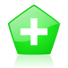 emergency green pentagon web glossy icon