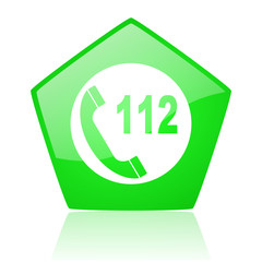 emergency call green pentagon web glossy icon