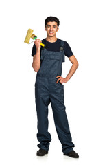 Repairman Arab nationality in the construction overalls on a whi