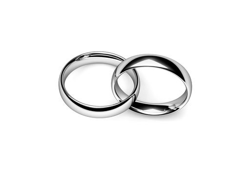 Interlocking silver rings on White background isolated