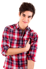 Obraz premium Young casual man posing isolated over white