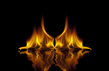 Hell Fire on Black Background with reflection