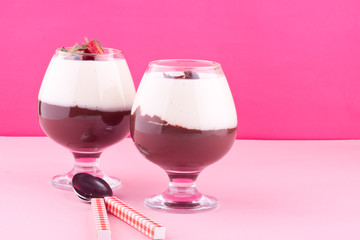 two colour pudding, chocolate and pudding