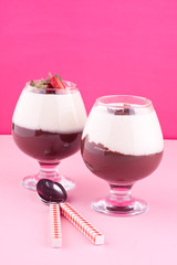 two colour pudding, chocolate and pudding