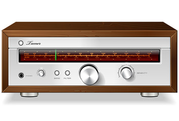 Obraz premium Vintage Stereo Analog Radio Tuner in Wooden Case Vector