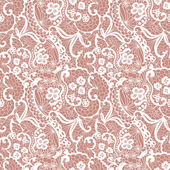 Lace seamless pattern with flowers on beige background