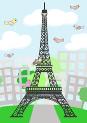 Cartoon Paris with birds
