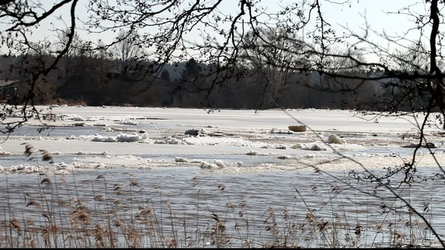 Spring ice floe on Lielupe river, Latvia.