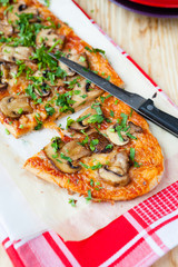 flatbread with mushrooms and tomato sauce
