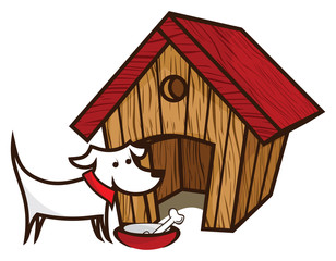 Obraz na płótnie Canvas dog with bone in front of dog house