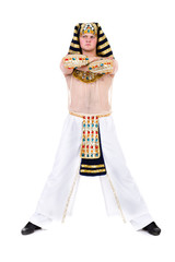 Dancing pharaoh wearing a egyptian costume.