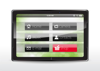 Tablet concept with a "Shop" button