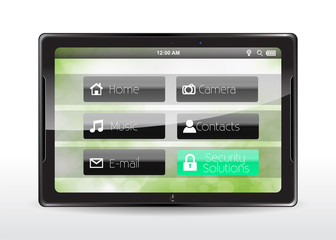 Tablet concept with a "Security Solutions" button