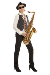 Fototapeta na wymiar Woman Saxophonist