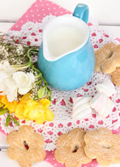 Beautiful composition of milk and cookies
