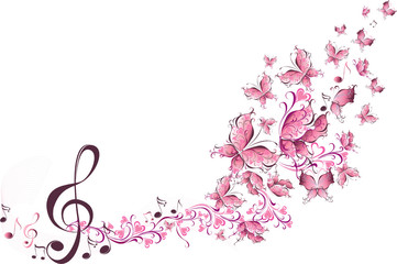Musical notes with butterflies