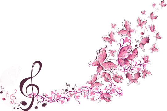 Musical notes with butterflies