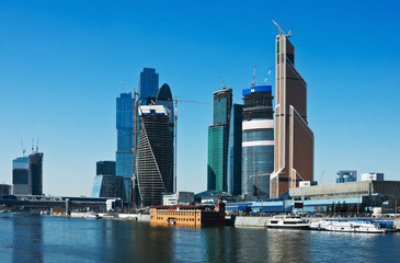 view of the complex modern skyscrapers Moscow City