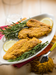 escalope with curry spice, selective focus