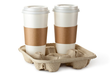 Two take-out coffee in holder