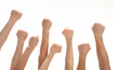 Group of hands raised up