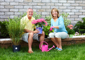 Gardening senior couple.