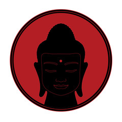 silhouette of a buddha head on a red sun background