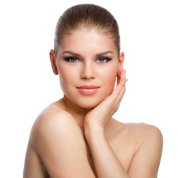 Pretty woman with perfect clean facial and body skin, isolated