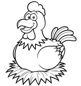 Vector illustration of Hen on a nest - Coloring book