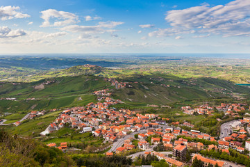 Fototapeta na wymiar View from Titano mountain, San Marino at neighborhood