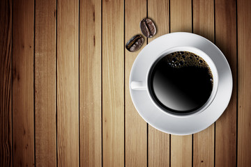Cup of coffee with coffee beans