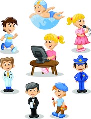 Герои мультфильмов менеджер, шеф-повар, полицейский