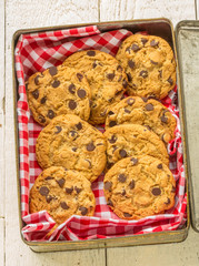 Choc chip cookies in a tin box