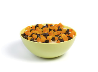 Oatmeal with dried fruit in a bowl