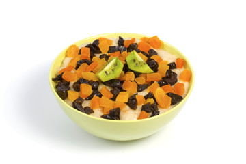 Oatmeal with dried fruit in a bowl