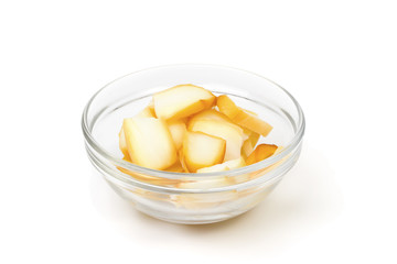 Smoked sliced ??squid in a glass cup