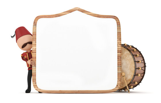 3d ramadan drummer with wooden frame and drum