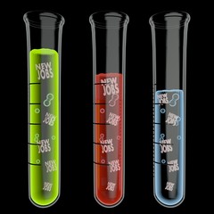 3d graphic of a medical new jobs icon particles in test glass