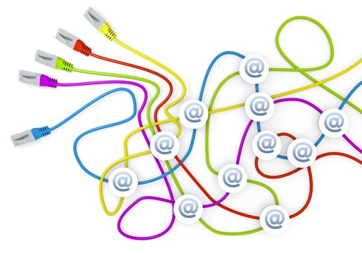 email icon nodes in network cable chaos