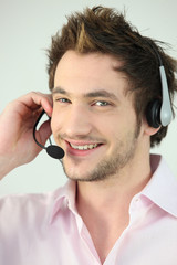 Cheerful call-center worker