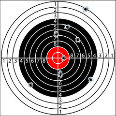 Shooting target with bullet holes, vector - obrazy, fototapety, plakaty