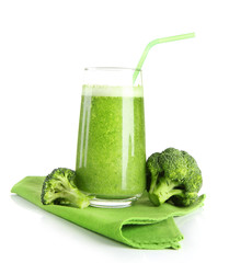 Glass of broccoli juice, isolated on white