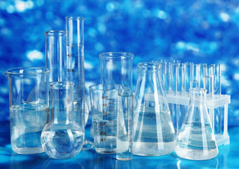 Test tubes on blue background