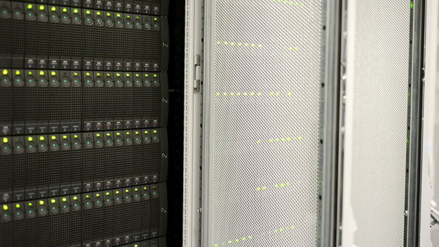 Servers full of data blinking 