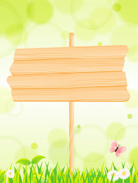 natural green background & wood sign Vector