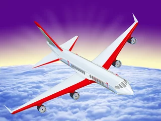 Crédence de cuisine en verre imprimé Avion, ballon Un avion survolant les nuages