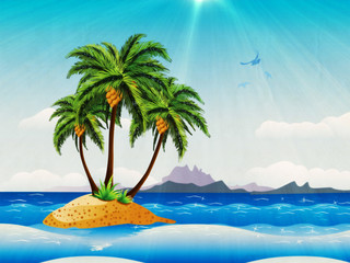 Grunge tropical island in the ocean