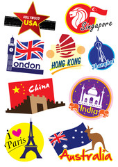 World travel sticker icon set