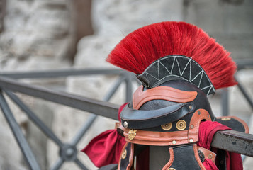 Centurion Helmet in the streets of Rome - obrazy, fototapety, plakaty
